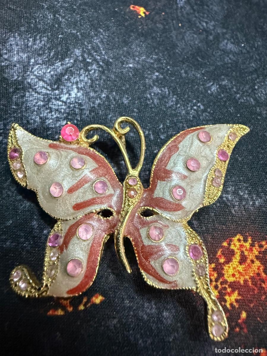 Joyeria: Precioso broche vintage en forma de mariposa con esmalte y cristales rosas