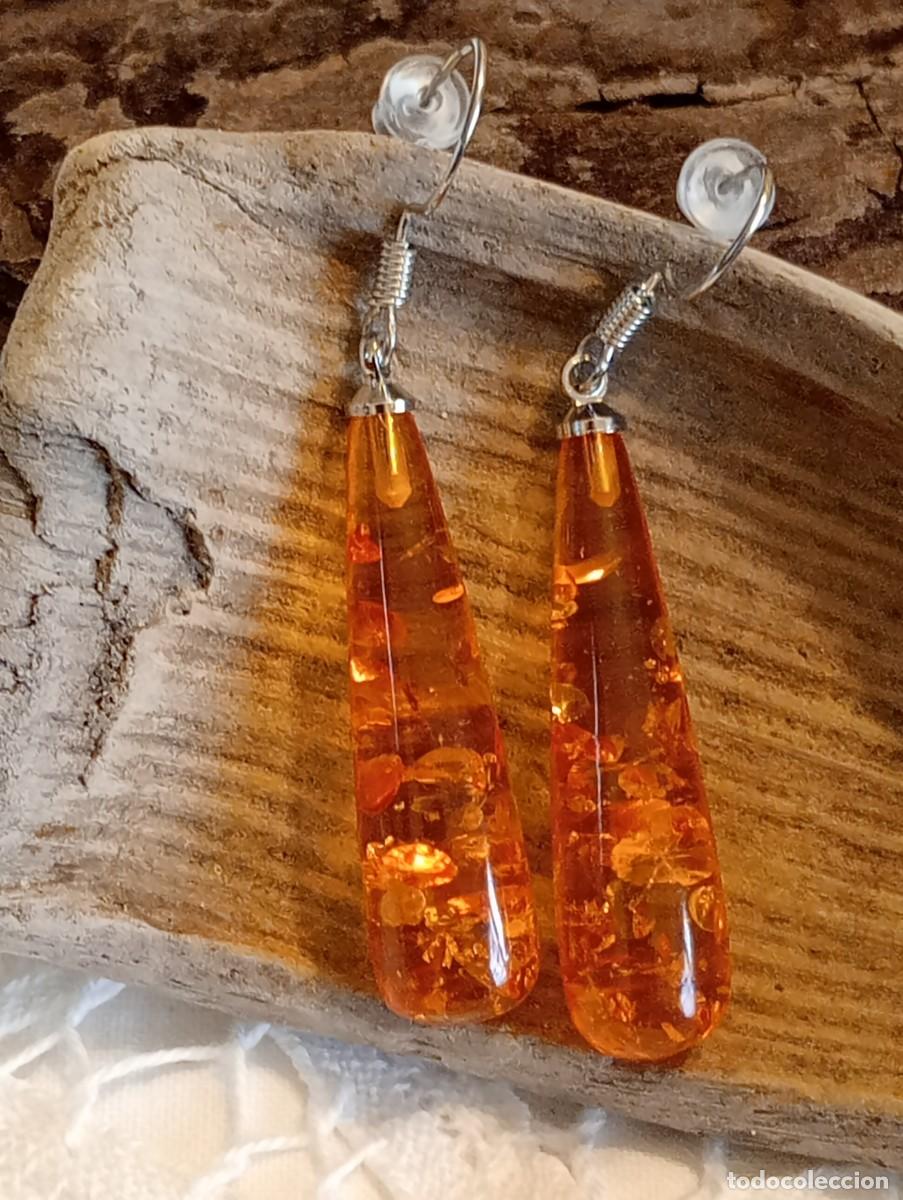 Joyeria: PENDIENTES DE PLATA DE LEY Y &Aacute;MBAR DEL B&Aacute;LTICO (SIN USAR) - Foto 2