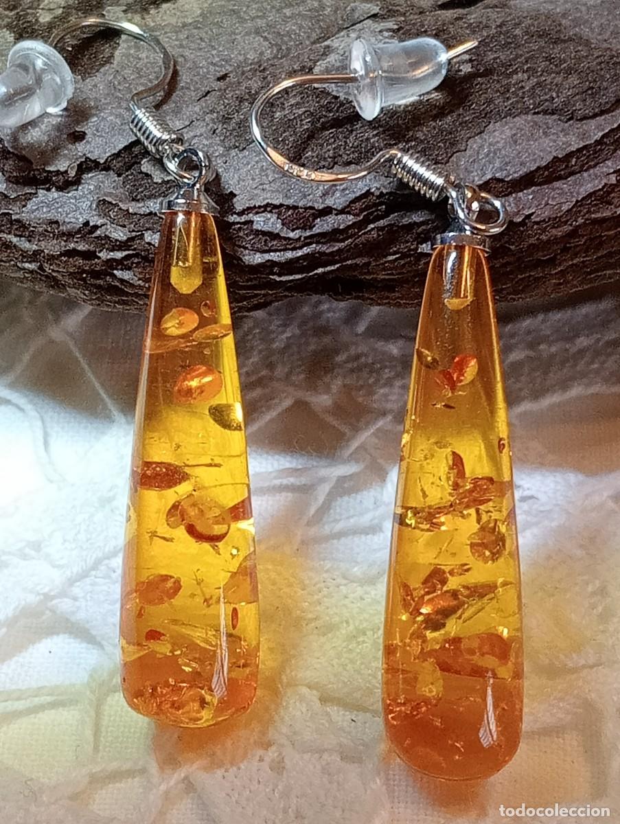 Joyeria: PENDIENTES DE PLATA DE LEY Y &Aacute;MBAR DEL B&Aacute;LTICO (SIN USAR) - Foto 1
