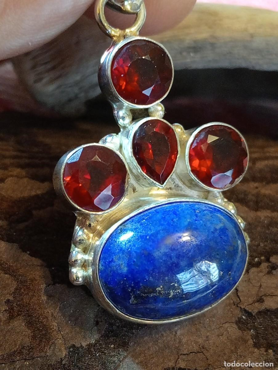 Joyeria: COLGANTE DE PLATA MACIZA CON GRANATES Y LAPISL&Aacute;ZULI NATURALES (SIN USAR)