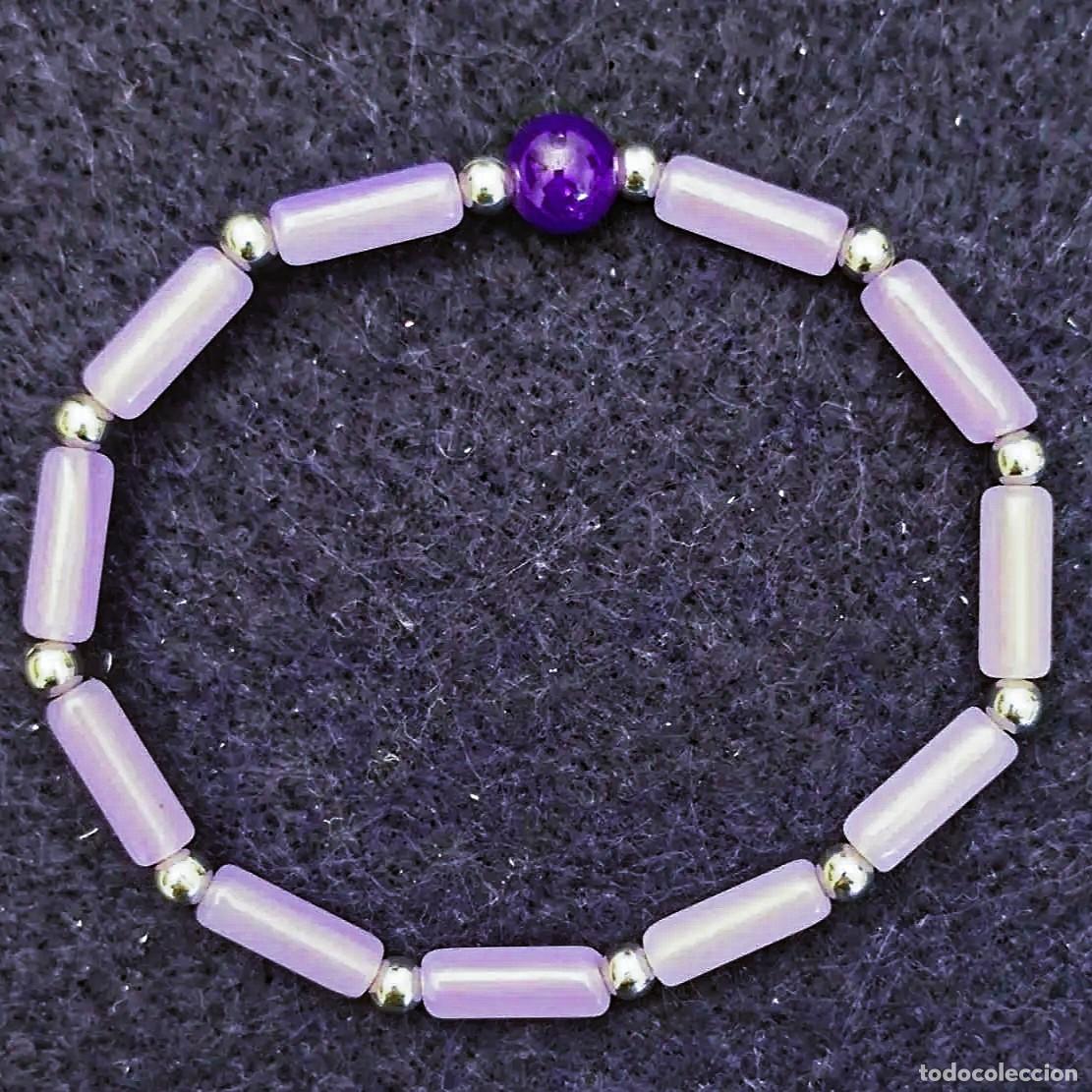 Jewelry: PULSERA ELASTICA DE ALPACA BARRAS Y BOLA DE AMATISTA