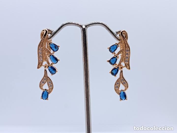Schmuck: Espectaculares pendientes en oro de 14 quilates con zafiros tallados engastados
