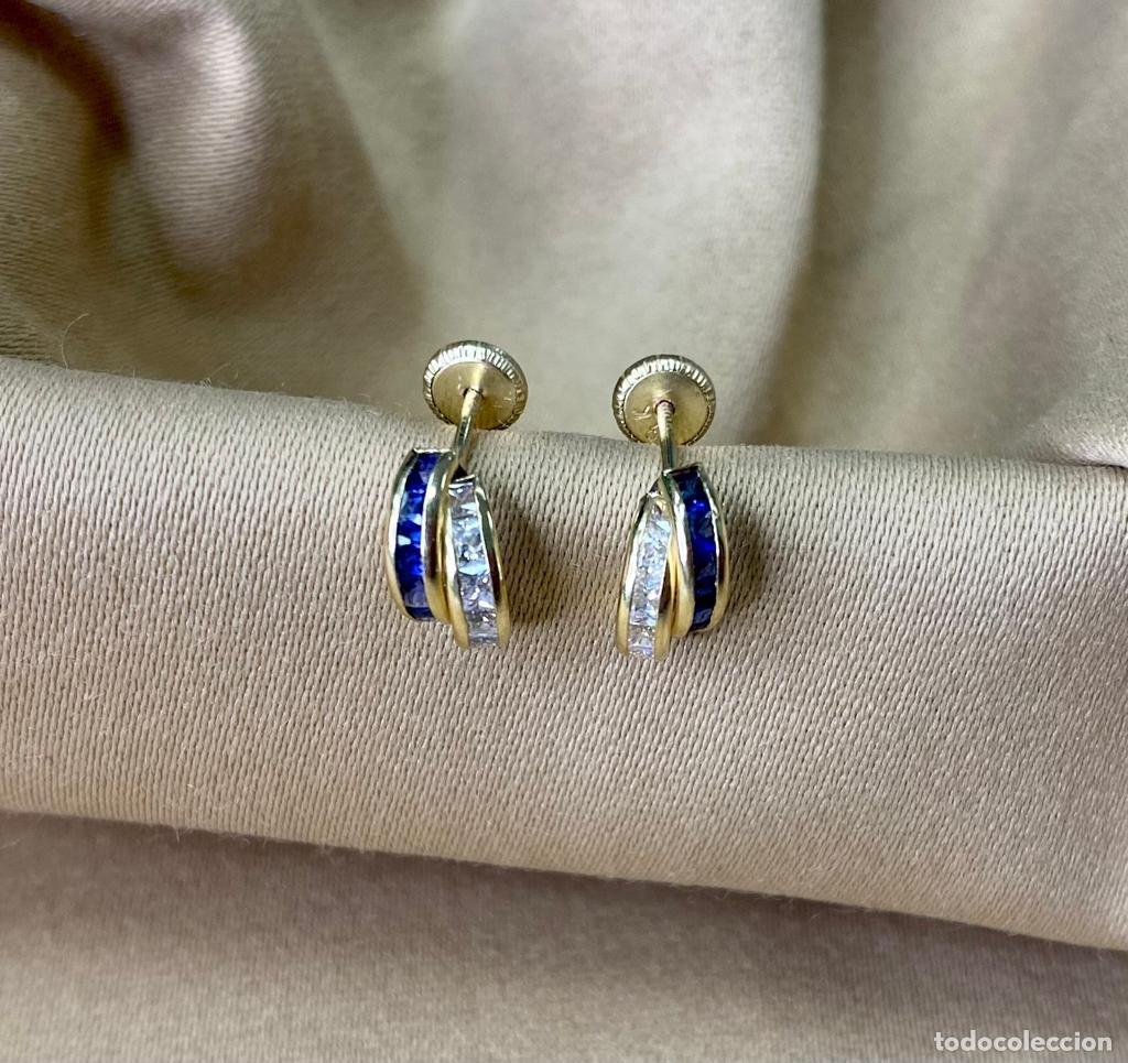 Joyeria: Pendientes cortos, oro amarillo 9k, zafiros y circonitas