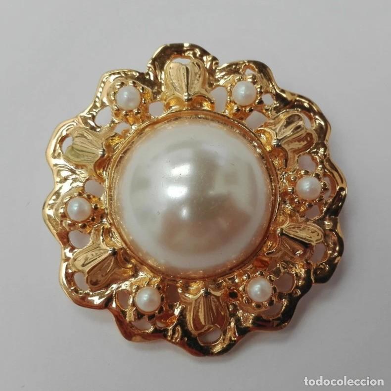 Joyeria: Broche Vintage Tie Rack London 1981 Perla Dorado Estilo Cl&aacute;sico Retro Pin MujeR