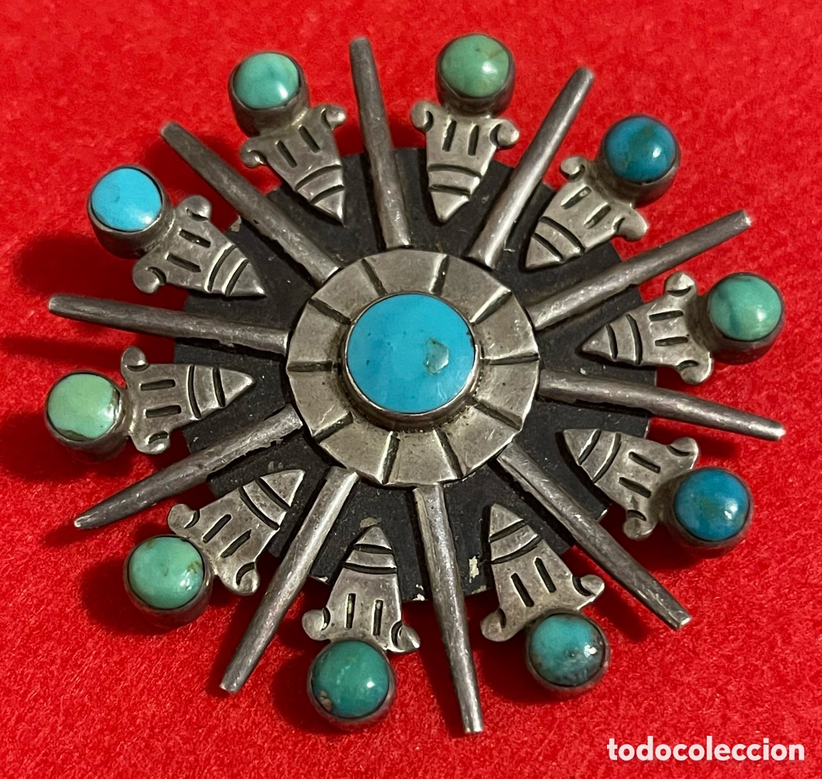 Joyeria: Bonito broche-colgante en plata de ley contrastada y turquesas