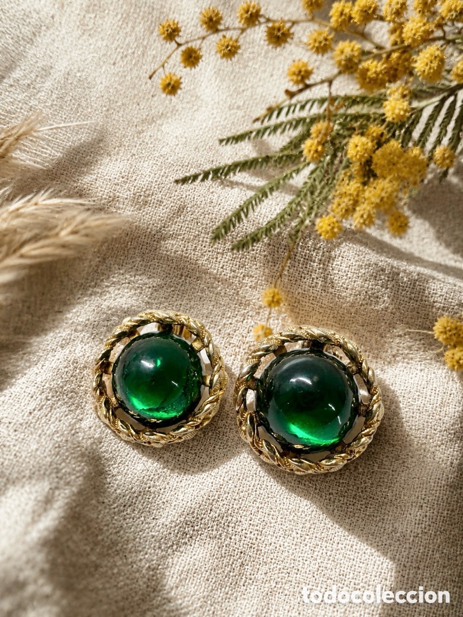 Joyeria: Pendientes de clip Sphinx England vintage a&ntilde;os 60/70 cristal cabuj&oacute;n verde E495