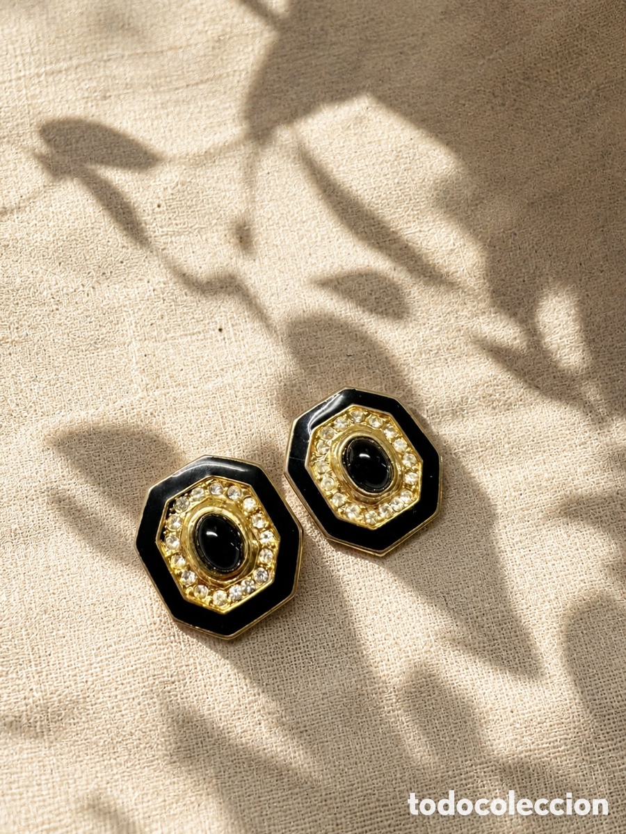 Joyeria: Pendientes de clip Leritz Paris vintage a&ntilde;os 80 cristal negro esmaltados