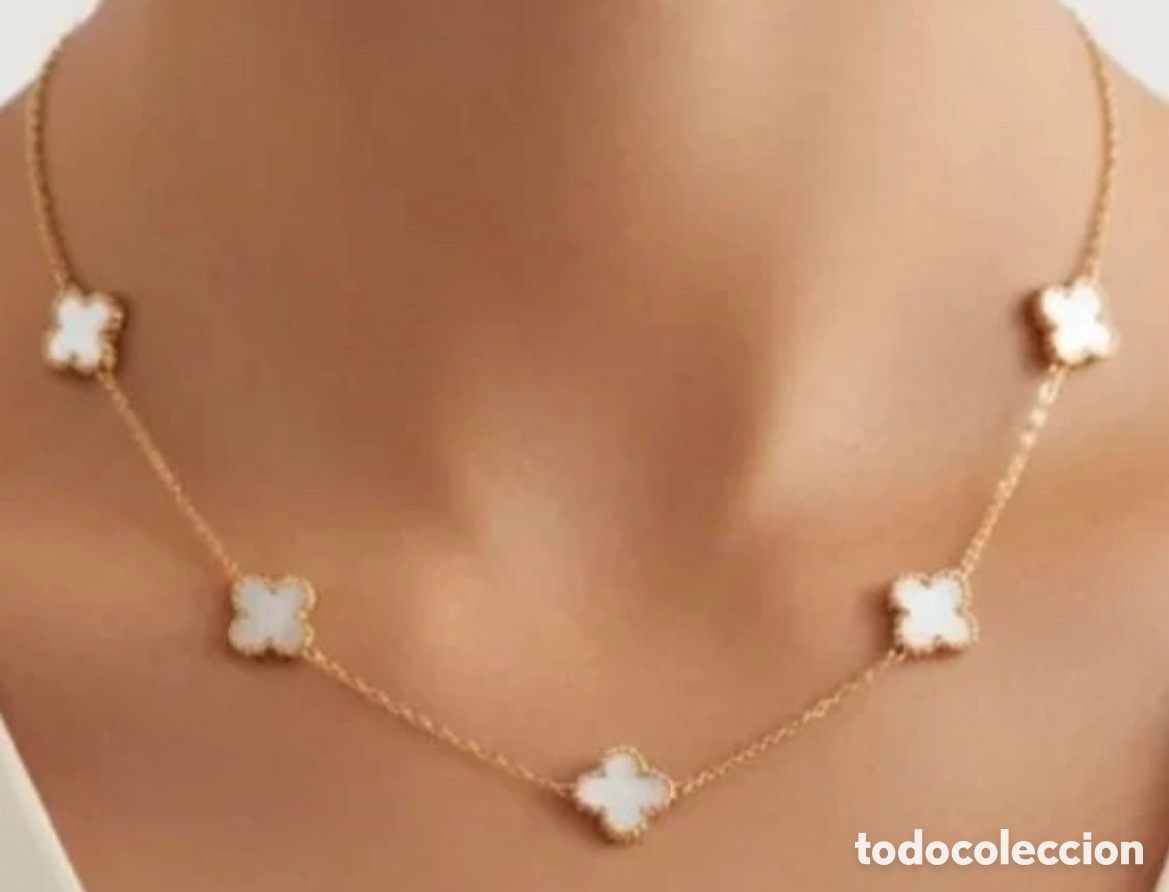 Joyeria: Collar dorado tr&eacute;boles n&aacute;car blanco - Foto 3