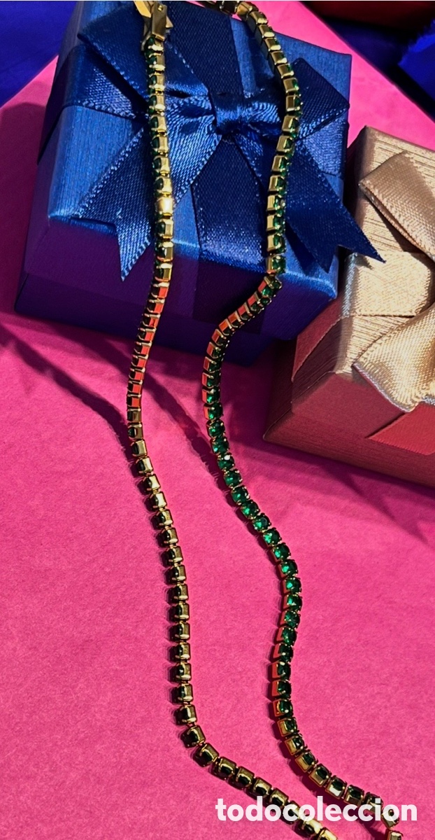 Joyeria: Collar dorado con circonitas verdes oscuras - Foto 2