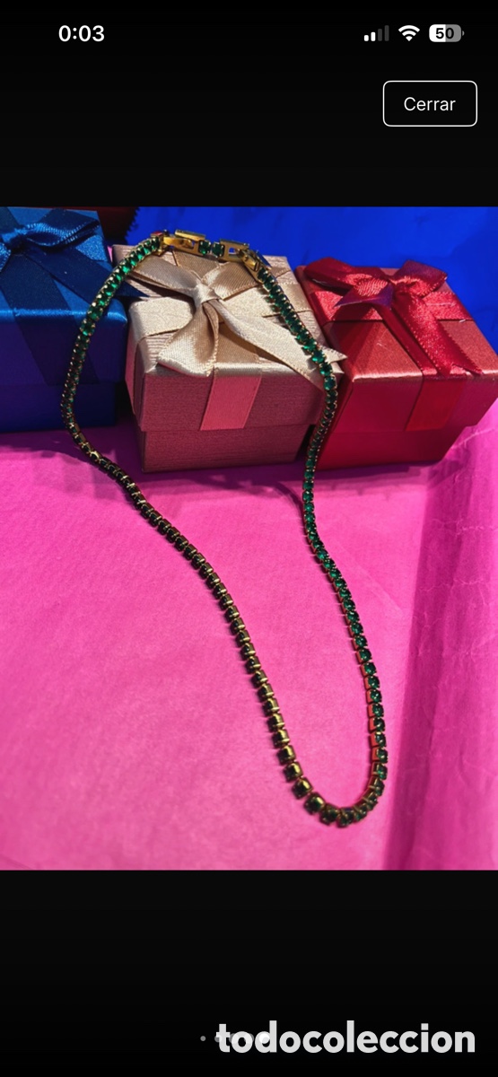 Joyeria: Collar dorado con circonitas verdes oscuras - Foto 7