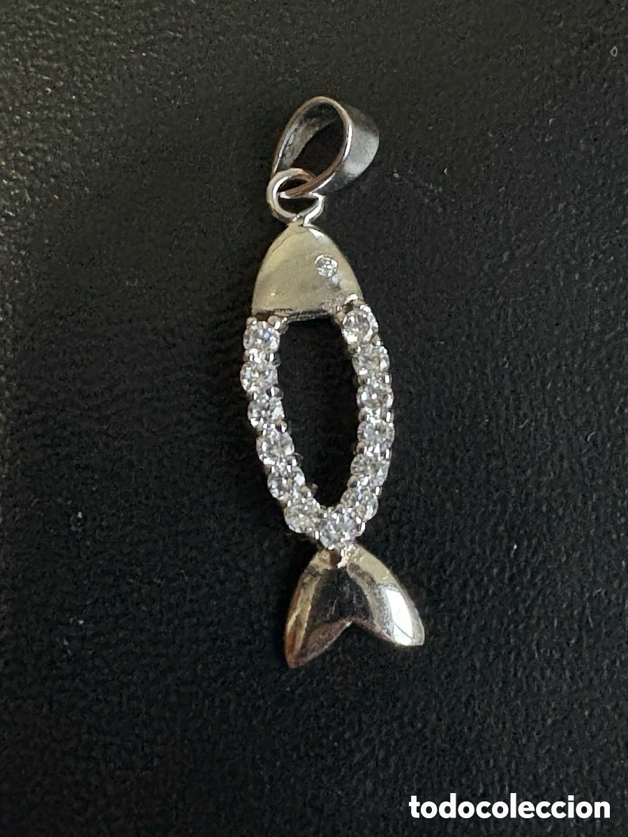 Jewelry: Antiguo colgante plata de ley 925 pez con pedrer&iacute;a (A7)
