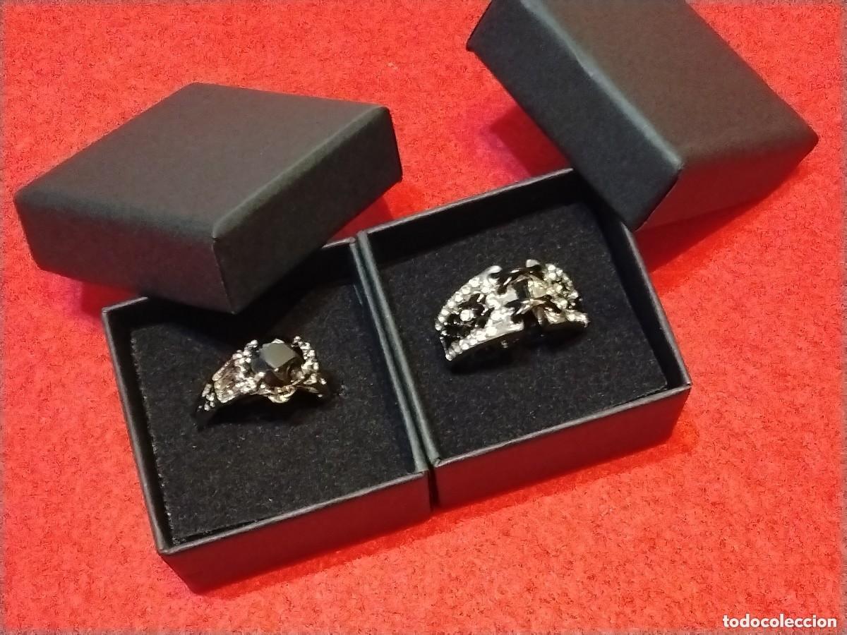 Jewelry: PRECIOSO CONJUNTO DE 2 ANILLOS,ACERO INOX Y CIRCONITA NEGRO AZABACHE GRANDES DISE&Ntilde;ADORES-N&ordm; 11 Y 14
