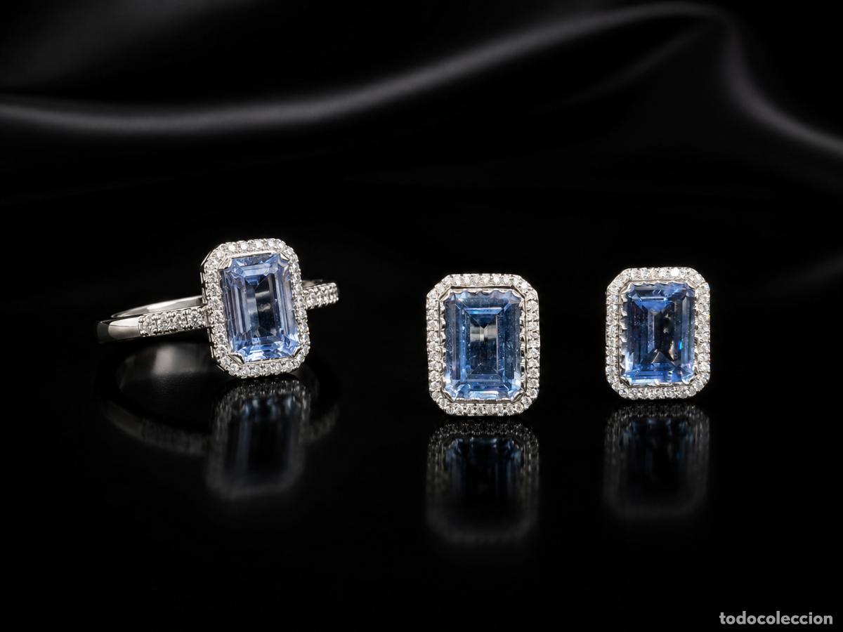 Joyeria: CONJUNTO DE ANILLO Y PENDIENES EN ORO CON AGUMARINAS