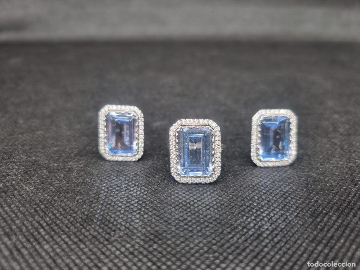 Joyeria: CONJUNTO DE ANILLO Y PENDIENES EN ORO CON AGUMARINAS - Foto 13