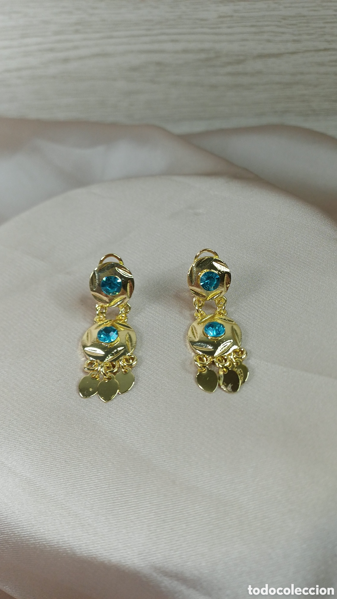 Joyeria: PENDIENTES SEM&Aacute;FORO AZUL CHAPADO ORO 18 K - Foto 2