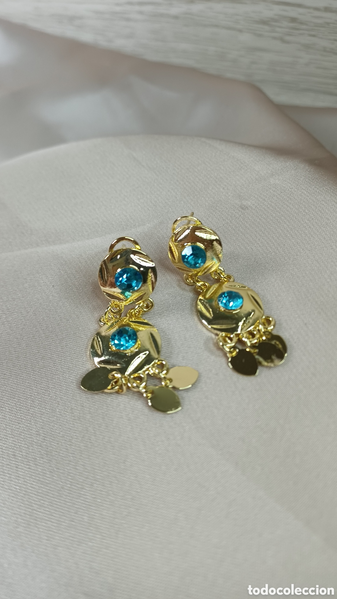 Joyeria: PENDIENTES SEM&Aacute;FORO AZUL CHAPADO ORO 18 K - Foto 3