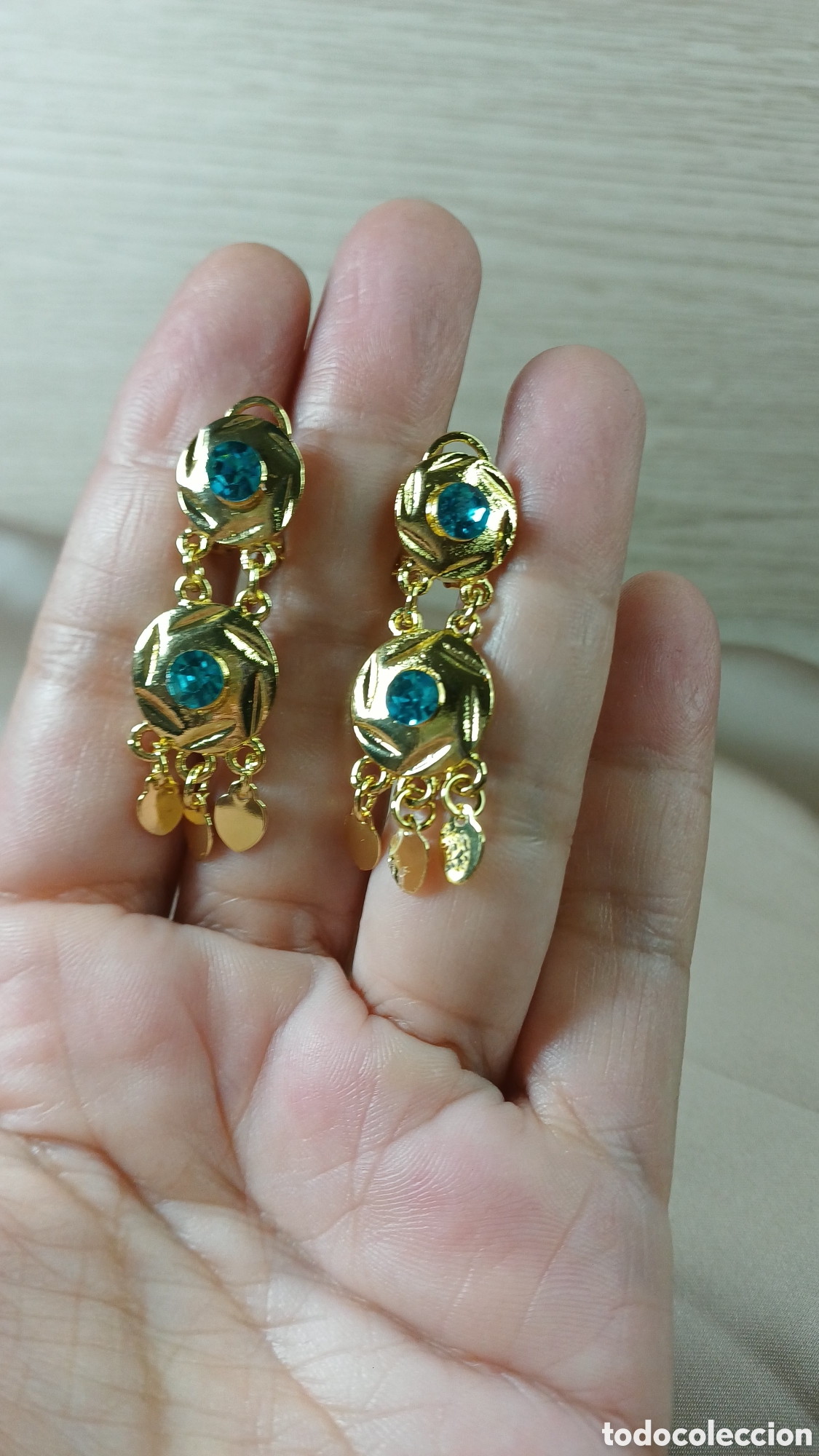 Joyeria: PENDIENTES SEM&Aacute;FORO AZUL CHAPADO ORO 18 K - Foto 5