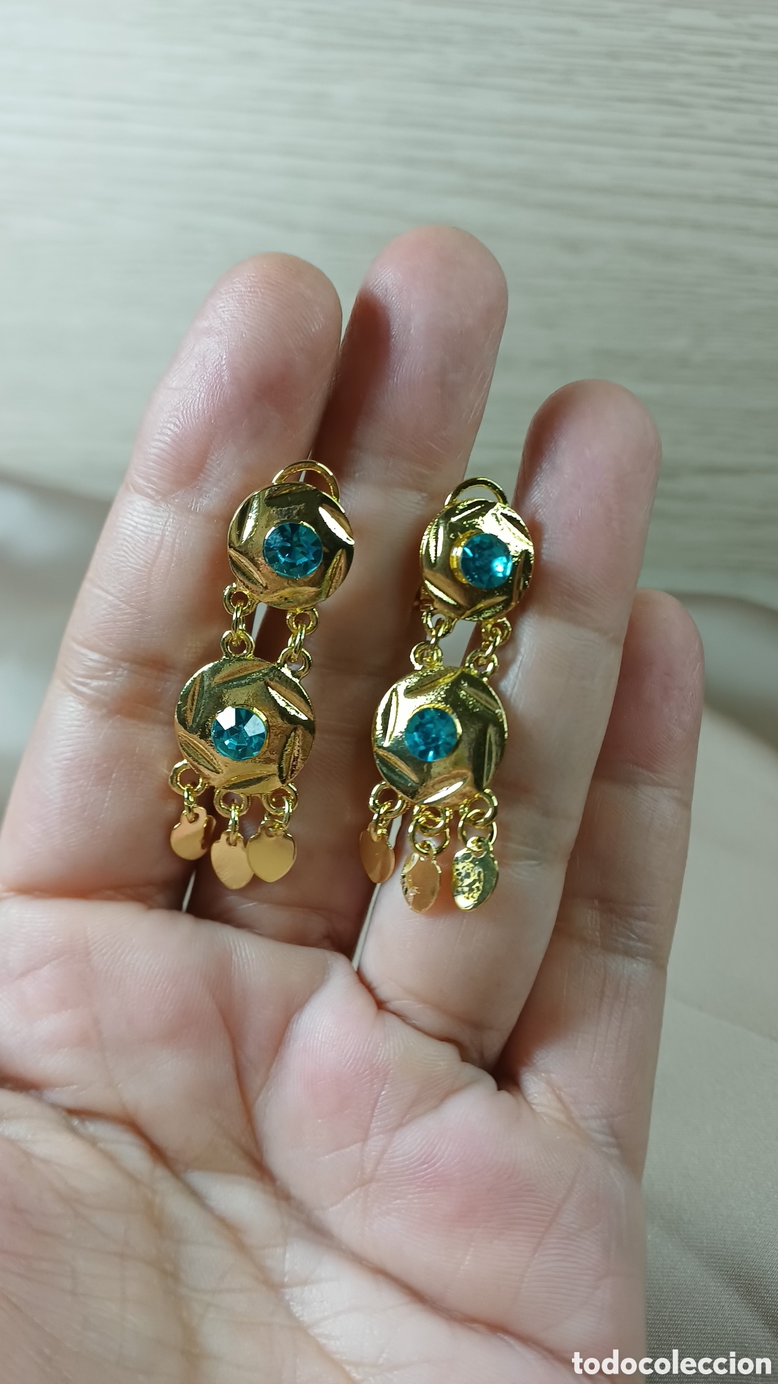 Joyeria: PENDIENTES SEM&Aacute;FORO AZUL CHAPADO ORO 18 K - Foto 6