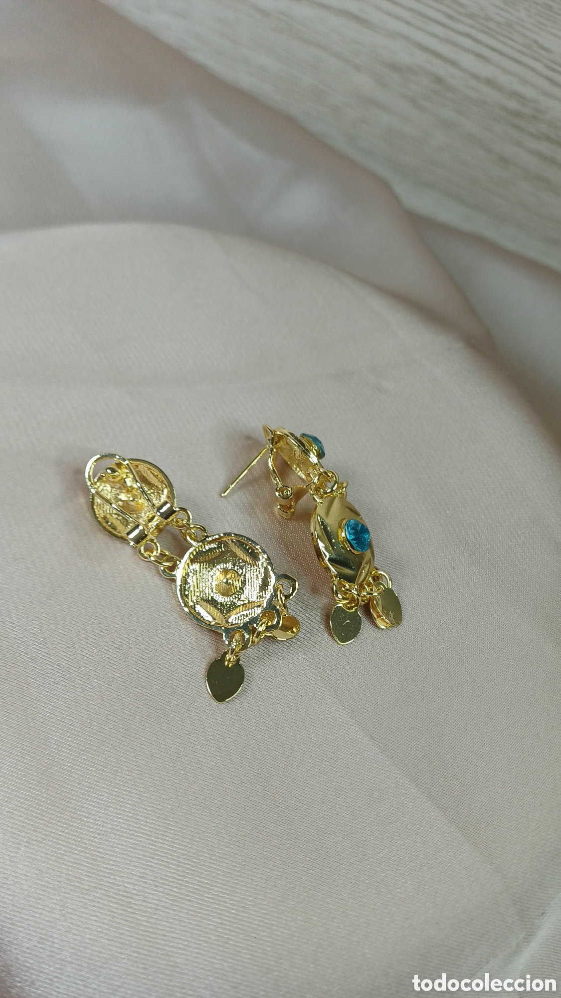 Joyeria: PENDIENTES SEM&Aacute;FORO AZUL CHAPADO ORO 18 K - Foto 7