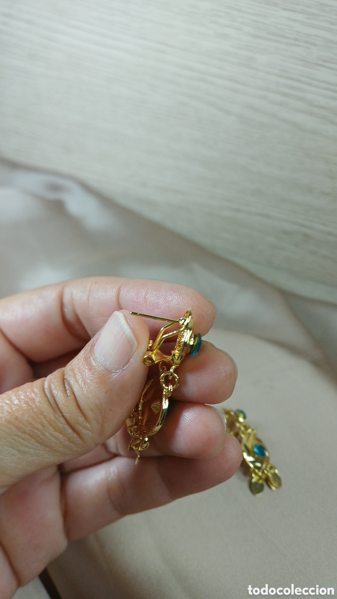 Joyeria: PENDIENTES SEM&Aacute;FORO AZUL CHAPADO ORO 18 K - Foto 8
