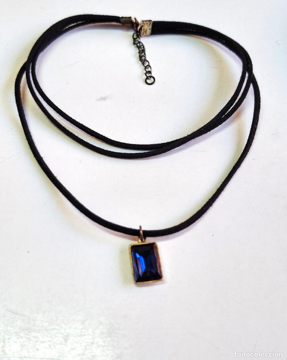 Jewelry: CHOKER NEGRO DE DOS LINEAS CON COLGANTE AZUL MARINO