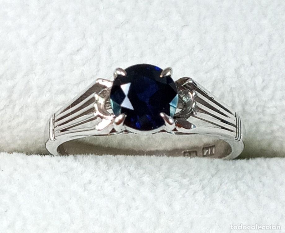 Joyeria: Anillo oro blanco 14 kt con zafiro - Foto 1