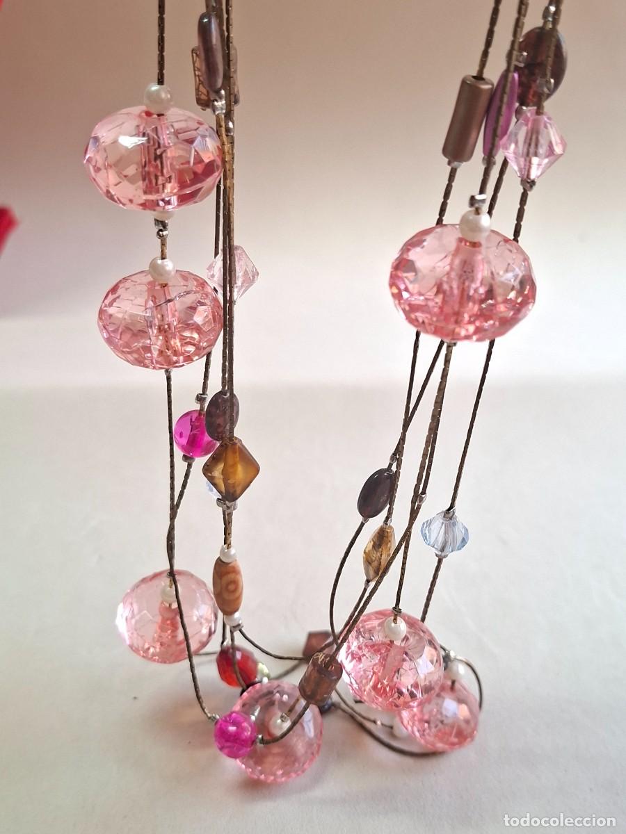 Jewelry: COLLAR MULTICAPA VINTAGE CON CUENTAS ROSAS Y CRISTALES FACETADOS