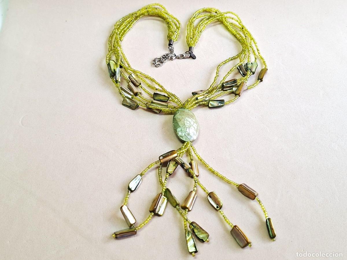 Joyeria: COLLAR MULTIHEBRA M&S VERDE CON NACAR Y CONCHAS ESTILO BOHO