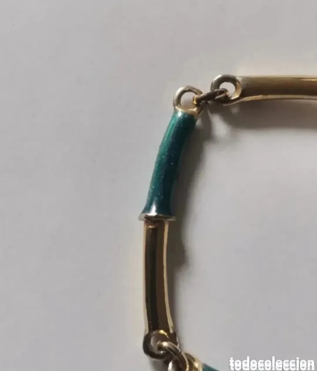 Joyeria: Antigua pulsera chapado oro y esmalte verde - Foto 2