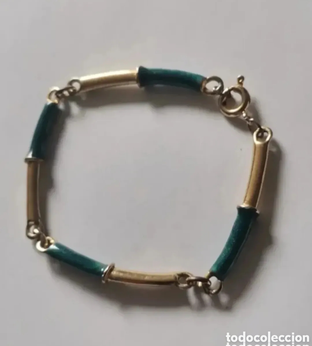 Joyeria: Antigua pulsera chapado oro y esmalte verde - Foto 1