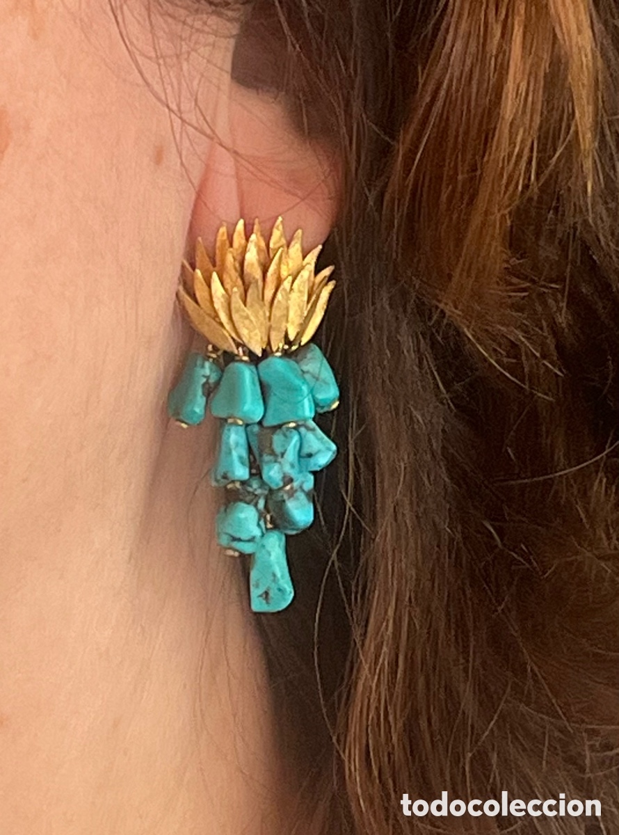 Joyeria: PRECIOSOS PENDIENTES EN ORO Y TURQUESAS, CIERRE CATAL&Aacute;N - Foto 2