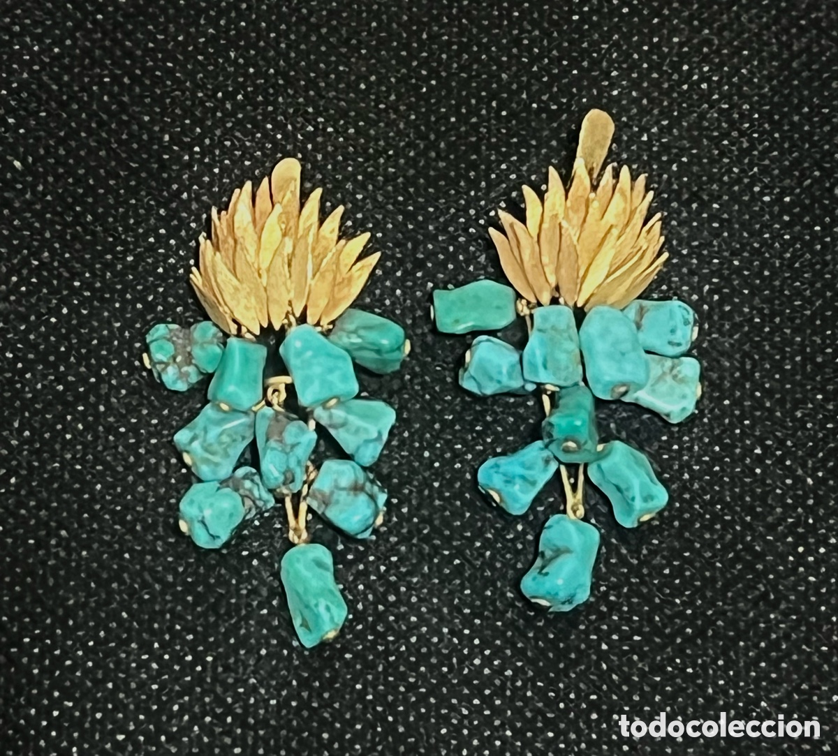 Joyeria: PRECIOSOS PENDIENTES EN ORO Y TURQUESAS, CIERRE CATAL&Aacute;N - Foto 1
