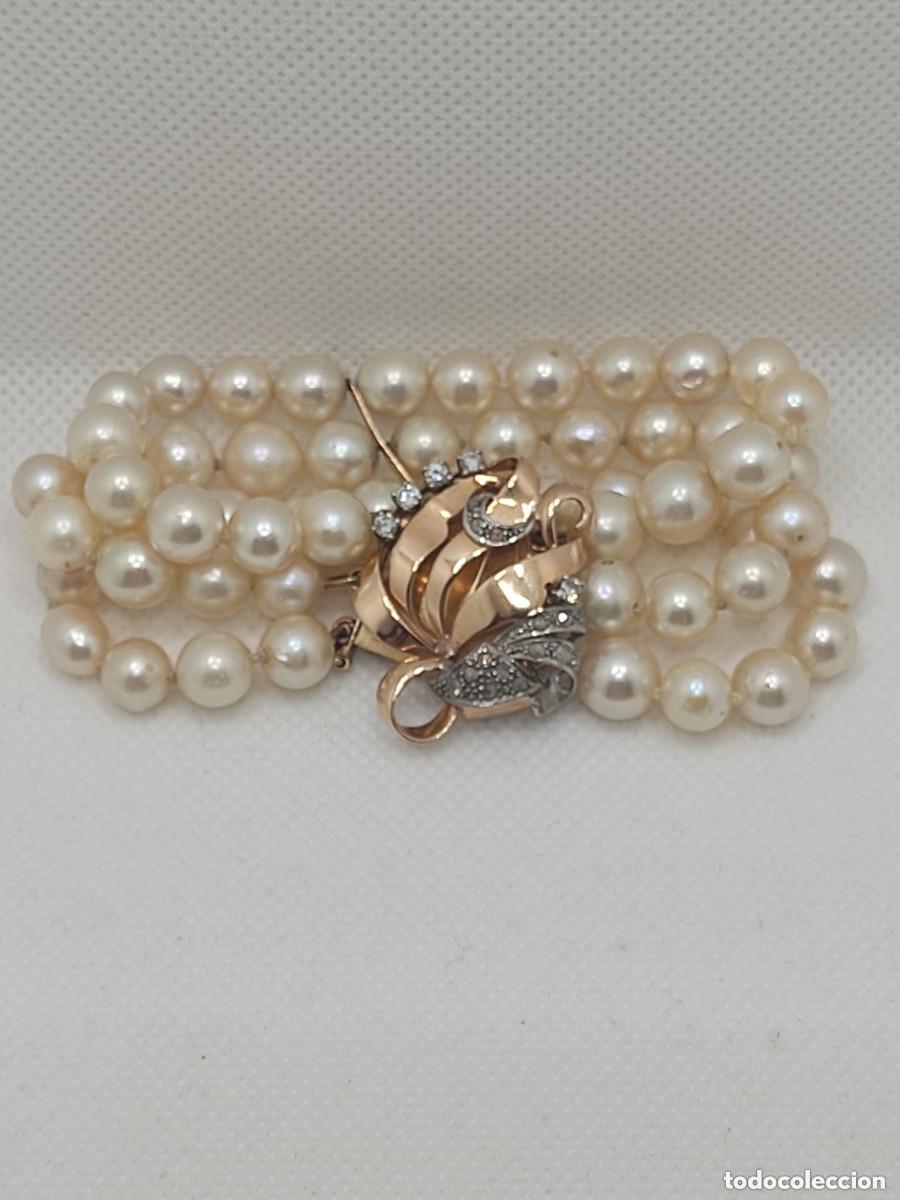 Joyeria: Pulsera brazalete oro, diamantes y perlas - Foto 4