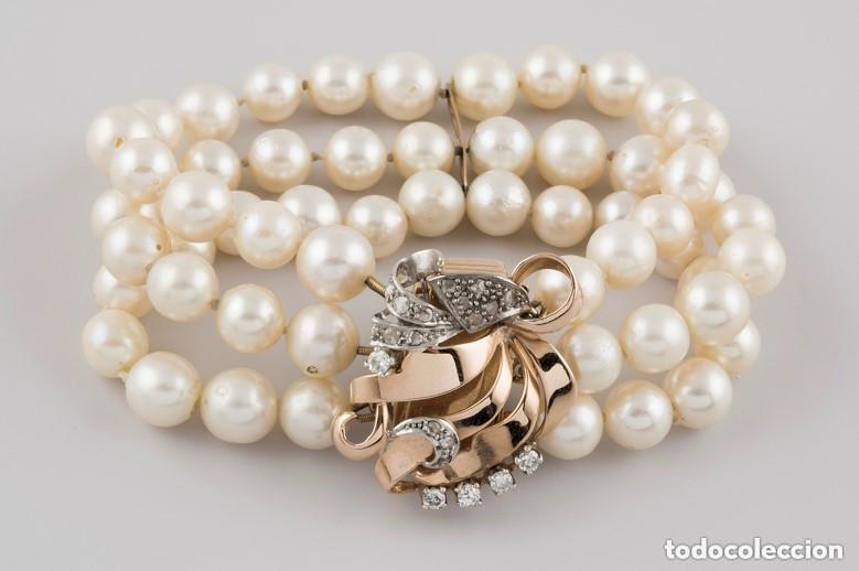 Joyeria: Pulsera brazalete oro, diamantes y perlas - Foto 1