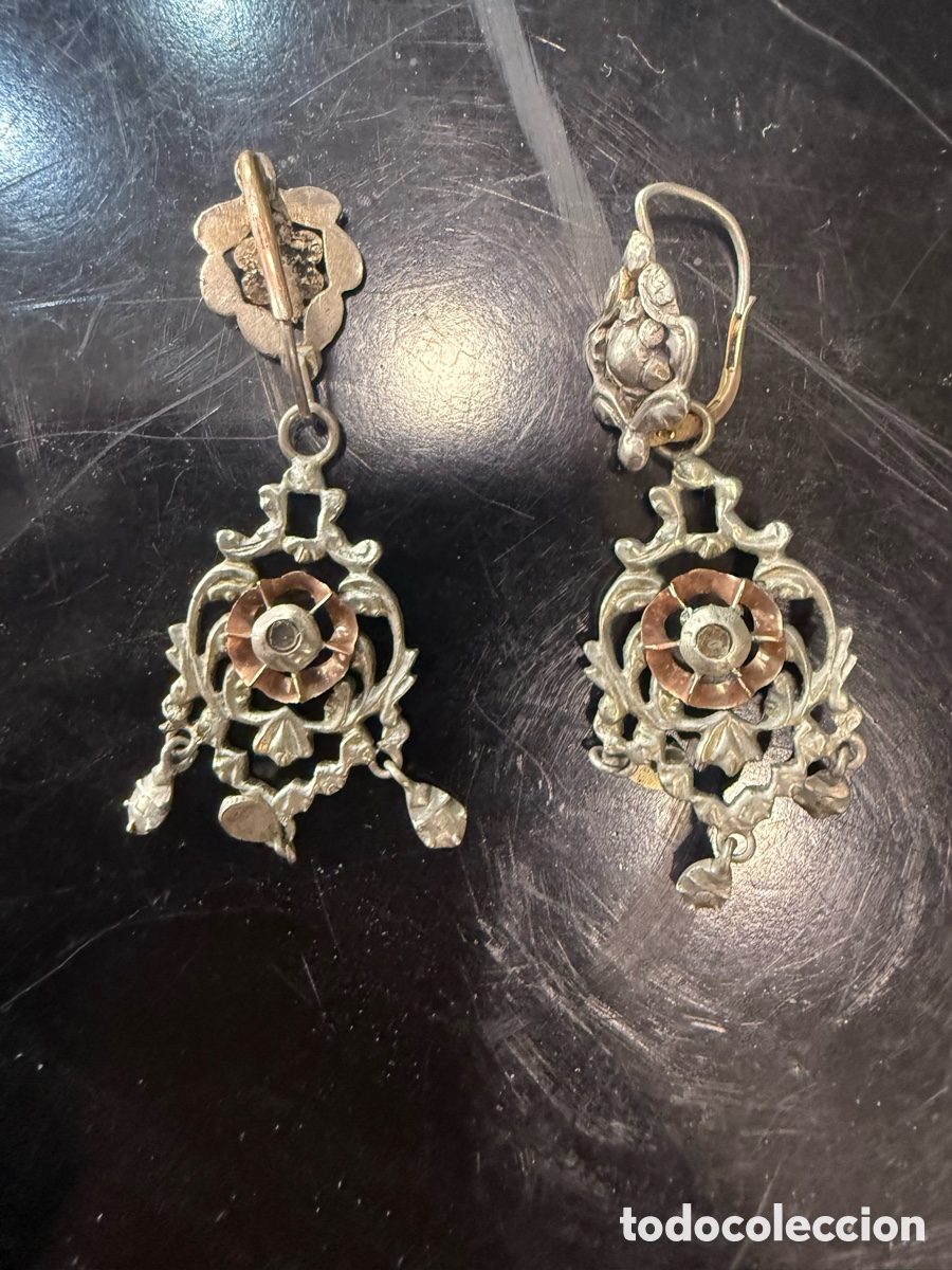Jewelry: Preciosos pendientes antiguos largos, plata y oro, completos