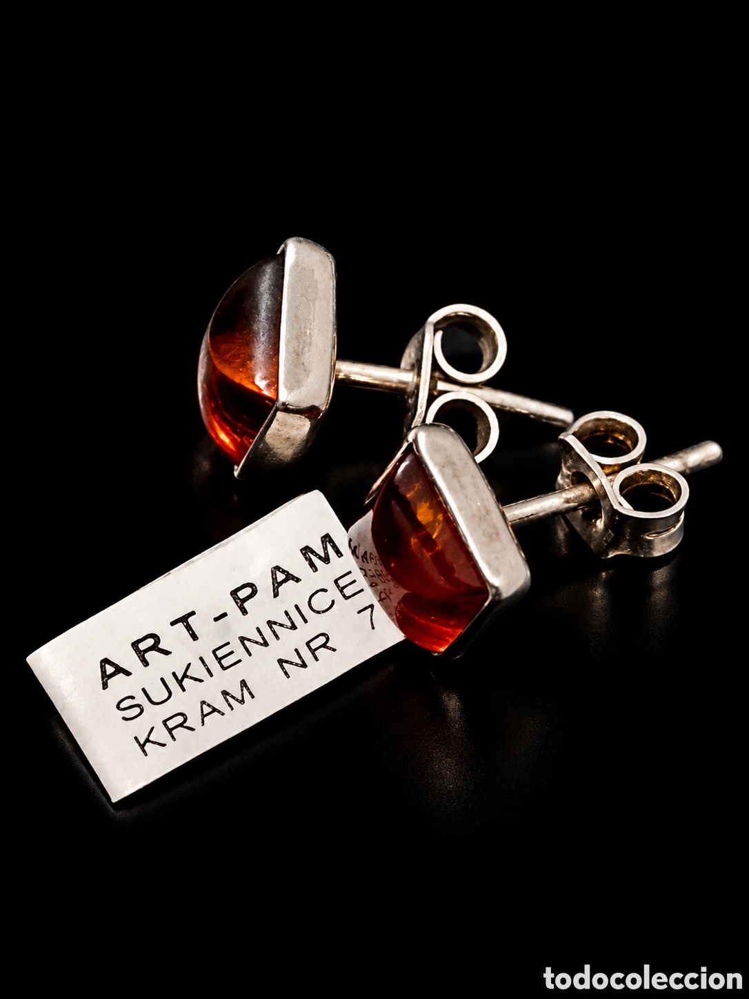 Joyeria: Pendientes de plata de ley 925 con &aacute;mbar b&aacute;ltico natural color co&ntilde;ac. Fabricados en Polonia (ART-PAM
