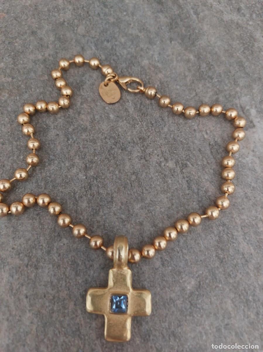 Joyeria: Collar con colgante vintage Dyrberg / Kern chapado en oro, con colgante de cruz redondeada