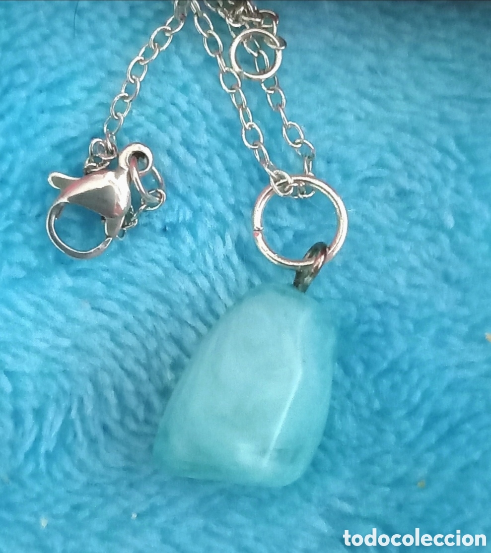 Joyeria: Original colgante piedra trasl&uacute;cida turquesa asim&eacute;trica 1,7cm apr&oacute;x. + cadena. Muy bonito