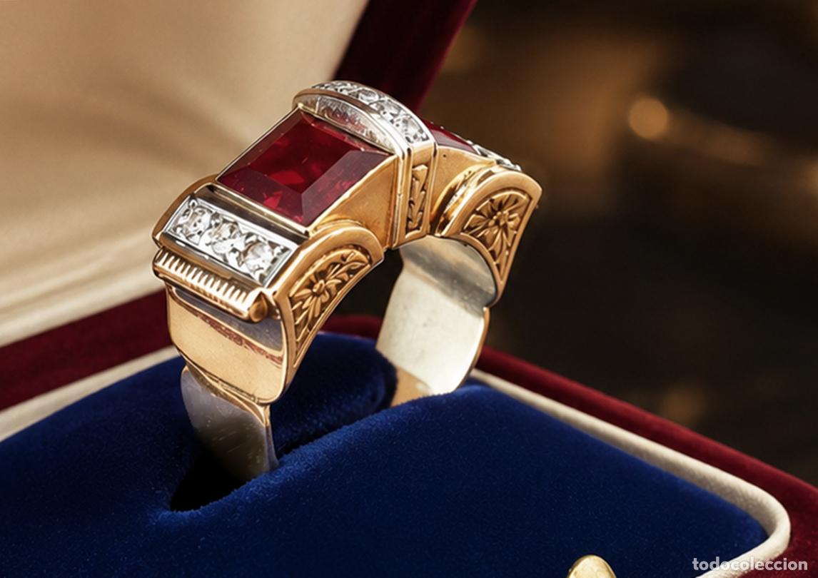 Joyeria: EXCEPCIONAL GRAN SORTIJA GENU&Iacute;NA CHEVALIER DE ORO LEY 18 KILATES, DIAMANTES Y RUBIES. PESO 7,01 GRS.