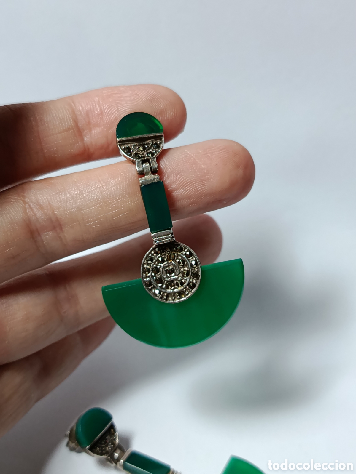 Joyeria: Pendientes estilo art deco. Plata, marquesitas y &aacute;gata. - Foto 4