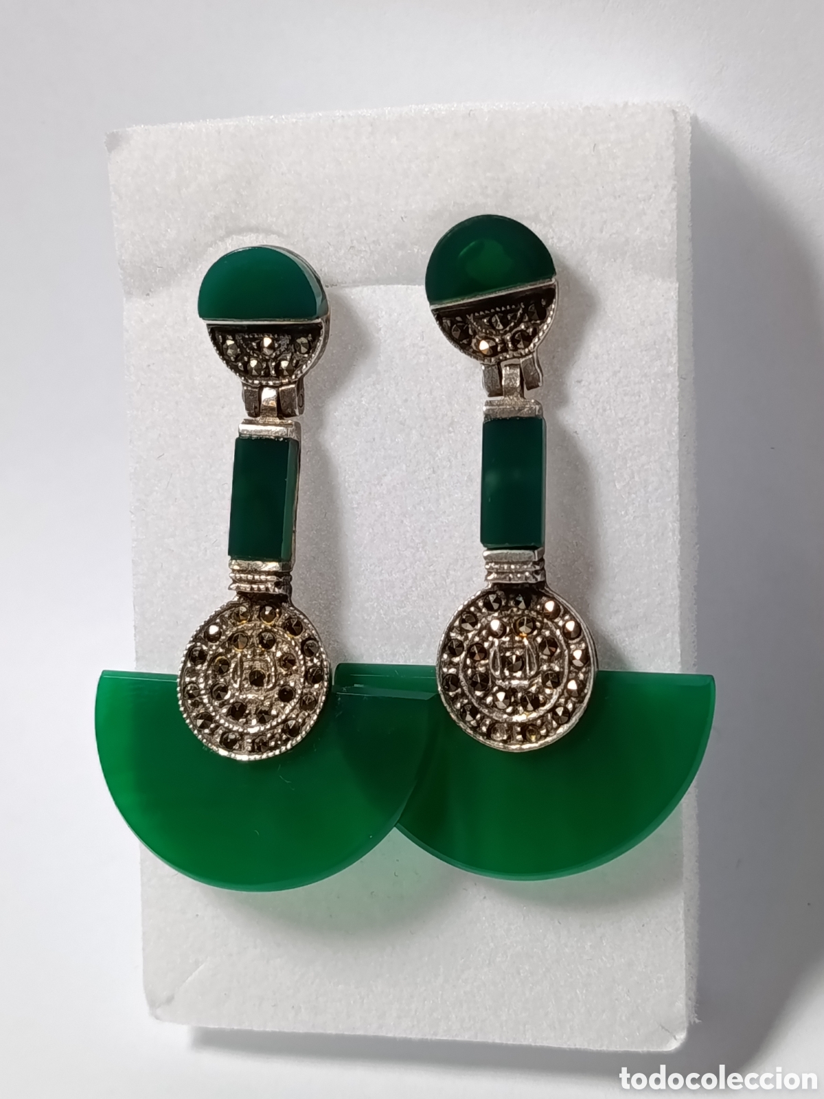 Joyeria: Pendientes estilo art deco. Plata, marquesitas y &aacute;gata. - Foto 1