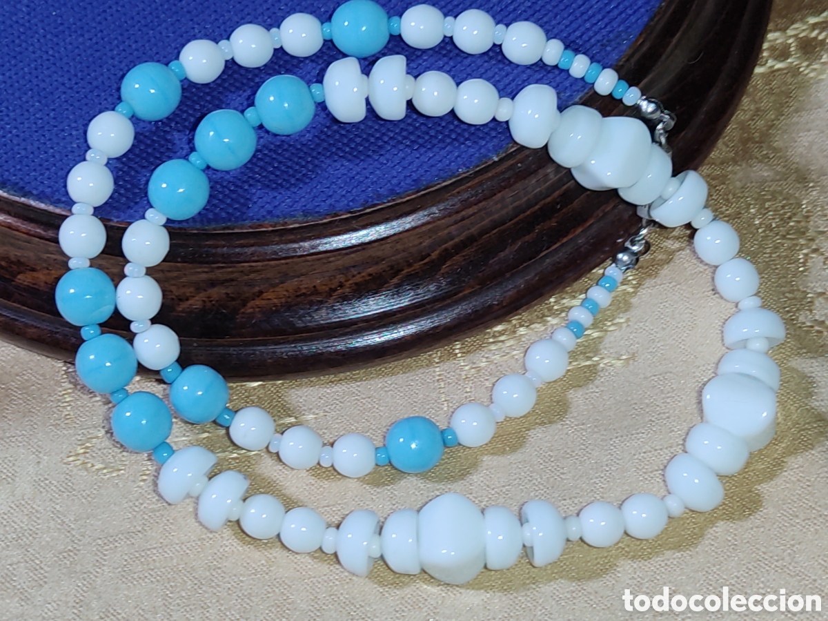 Joyeria: Collar de opalina blanca y azul celeste.Vintage. - Foto 8