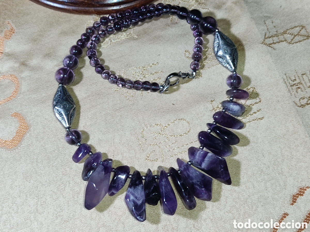 Joyeria: Collar de amatista y cuentas de cristal.Vintage.