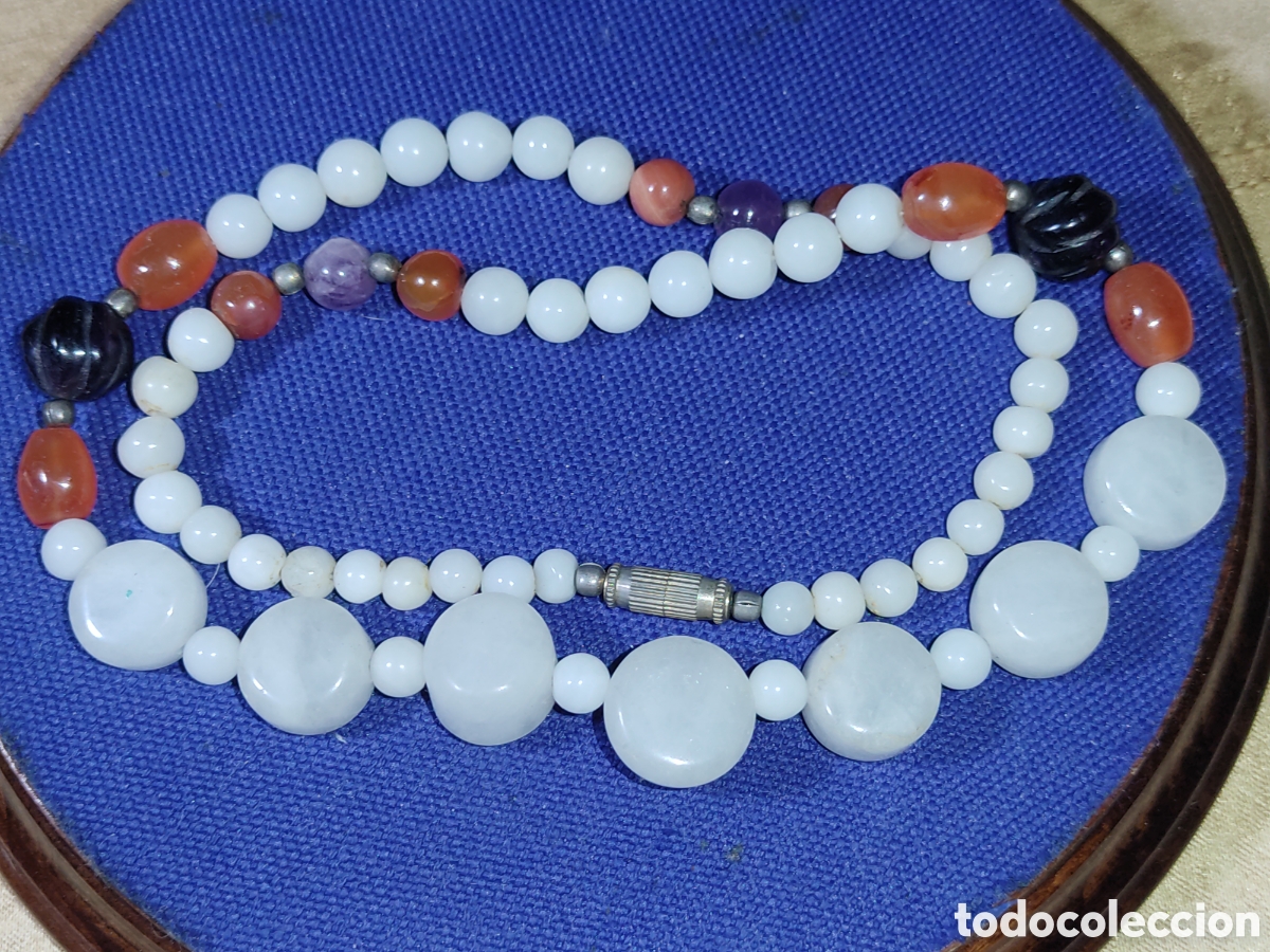Joyeria: Collar de cuarzo blanco,&aacute;gata,amatista tallada.Vintage.