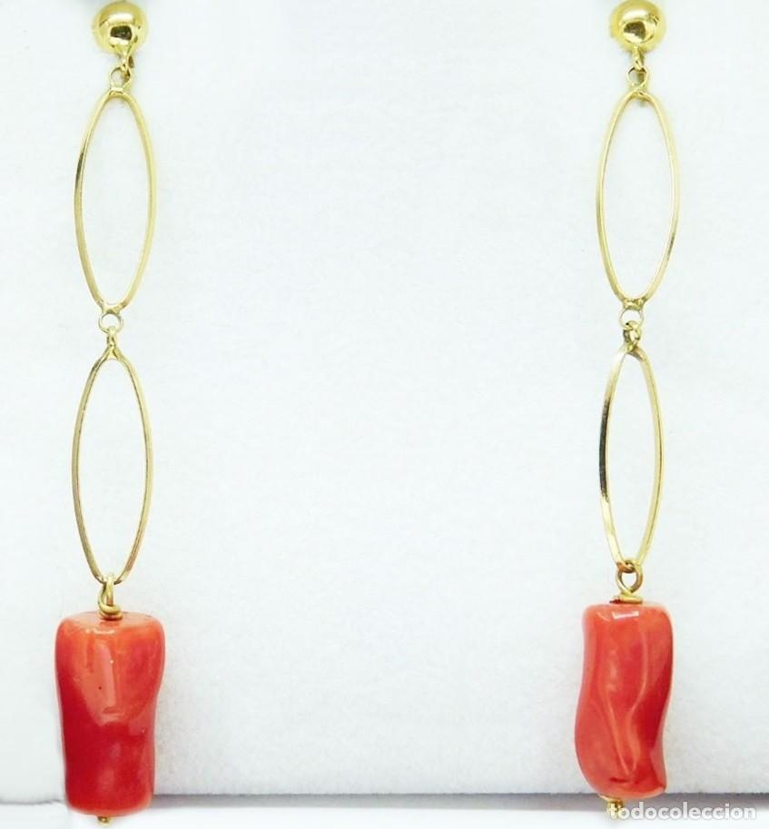 Joyeria: ORO 1&ordf; LEY 18 KILATES Y CORAL &middot;PRECIOSOS PENDIENTES LARGOS CON BELLOS CORALES Y ORO LEY 750 &middot;JOYERIA