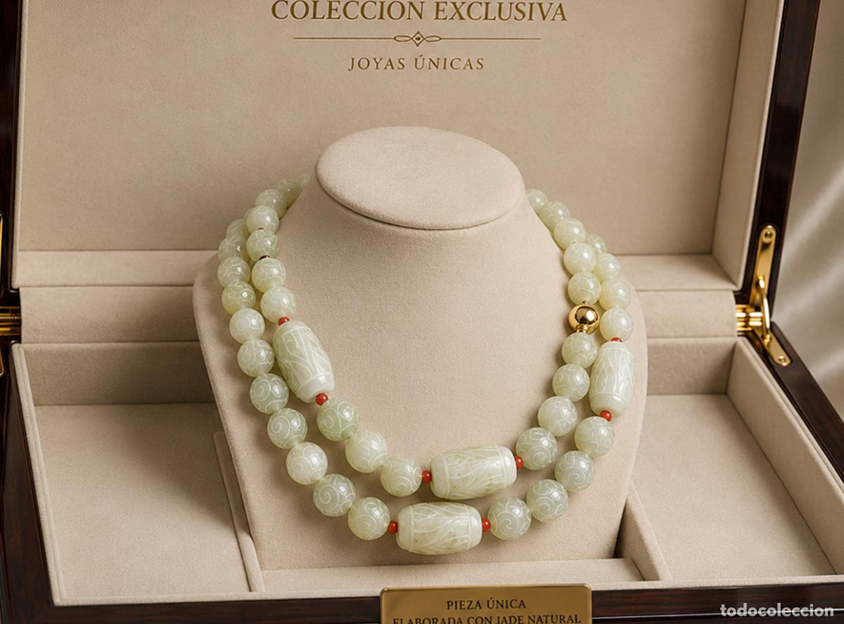 Joyeria: EXCEPCIONAL COLLAR DE 88 GRANDES JADES JADEITA Y CORAL NATURAL &middot; LARGO COLLAR VINTAGE : 128 GRAMOS