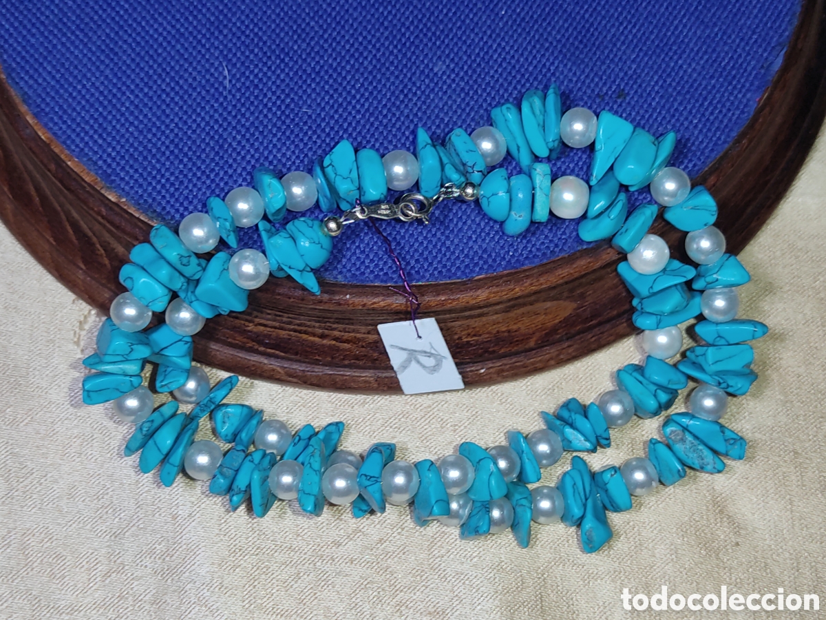 Joyeria: Collar de turquesa natural y perlas cultivadas,cierre oro 14 kl.*R*