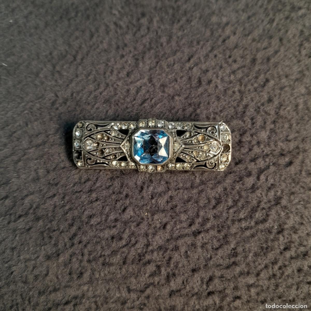 Joyeria: J-4519.BROCHE RECTANGULAR EN PLATA DE LEY CON PIEDRA CENTRAL AZUL.PRINCIPIOS DEL S.XX