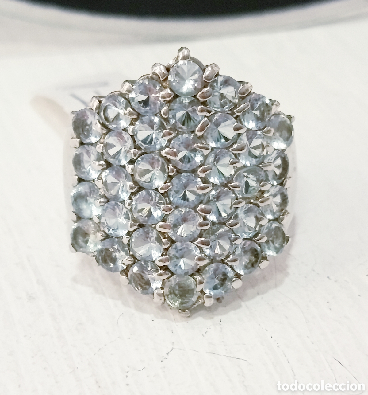 Joyeria: Anillo de plata de 1ra ley 925 y circonitas azules, talla 18, 8.7 gr, a&ntilde;o 2000, nuevo