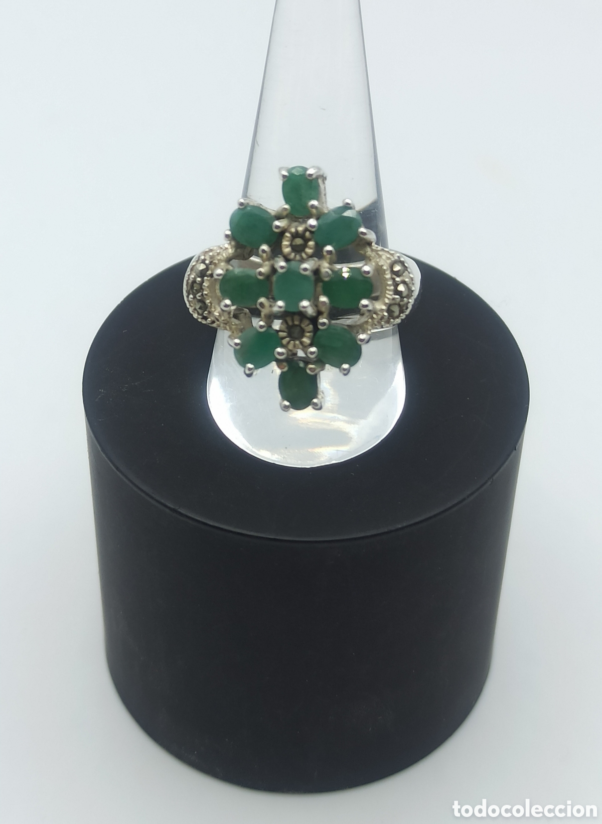 Joyeria: Anillo Plata Esmeraldas y Marquesitas - Foto 2